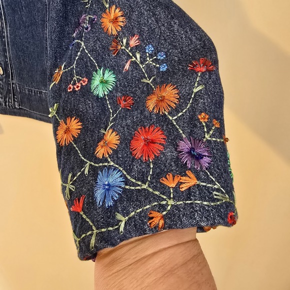Stonebridge Women's Denim Jacket with Flower Embroidered Cuffs & Sleeves - Picture 13 of 16